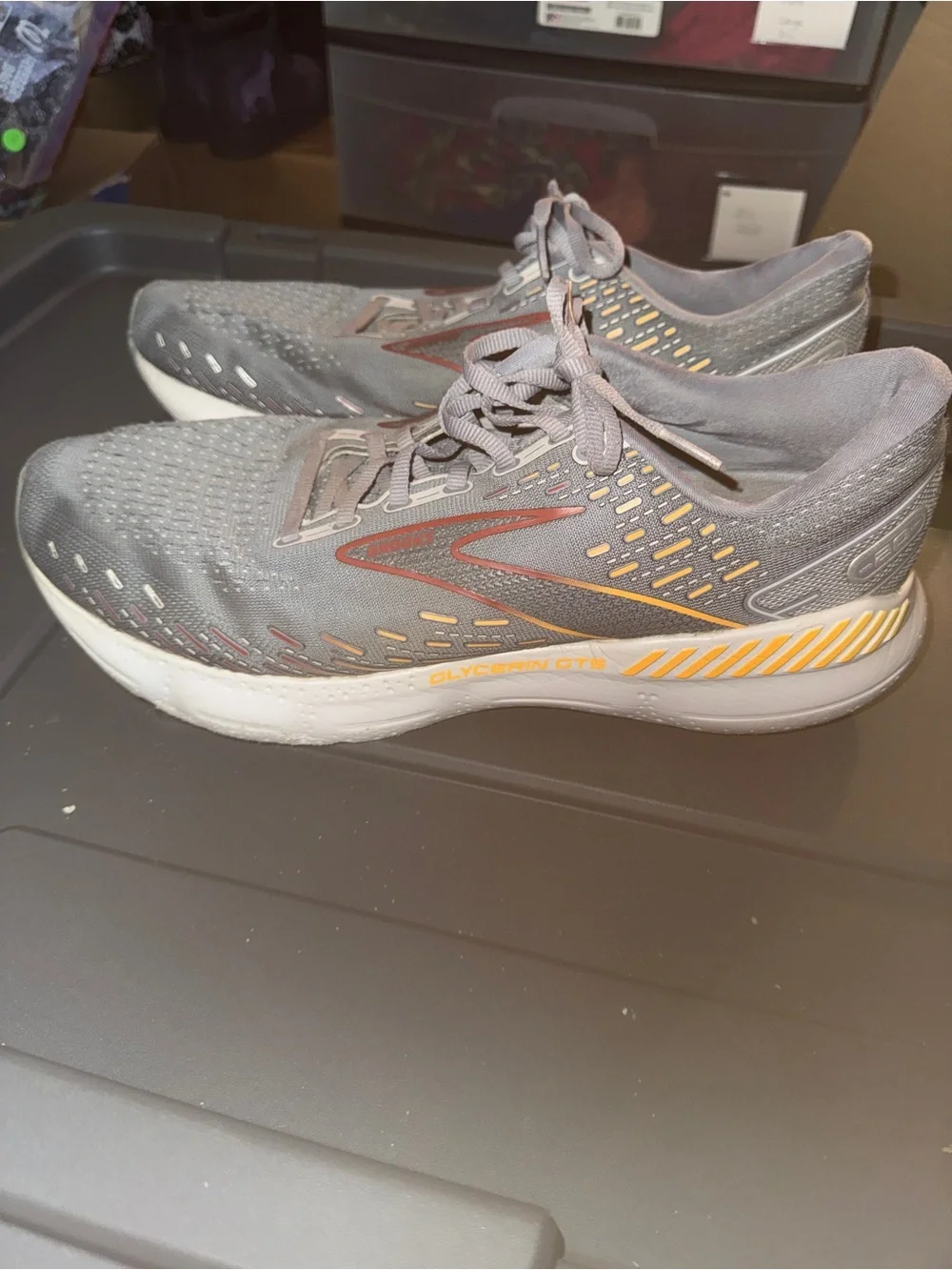 Brooks Men’s Gray Athletic Shoes with Orange Accents